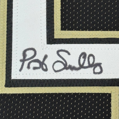 Framed Autographed/Signed Pat Swilling 35x39 New Orleans Black Football Jersey JSA COA