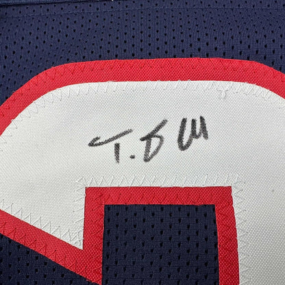 Framed Autographed/Signed Tank Dell 35x39 Houston Blue Football Jersey Beckett BAS COA
