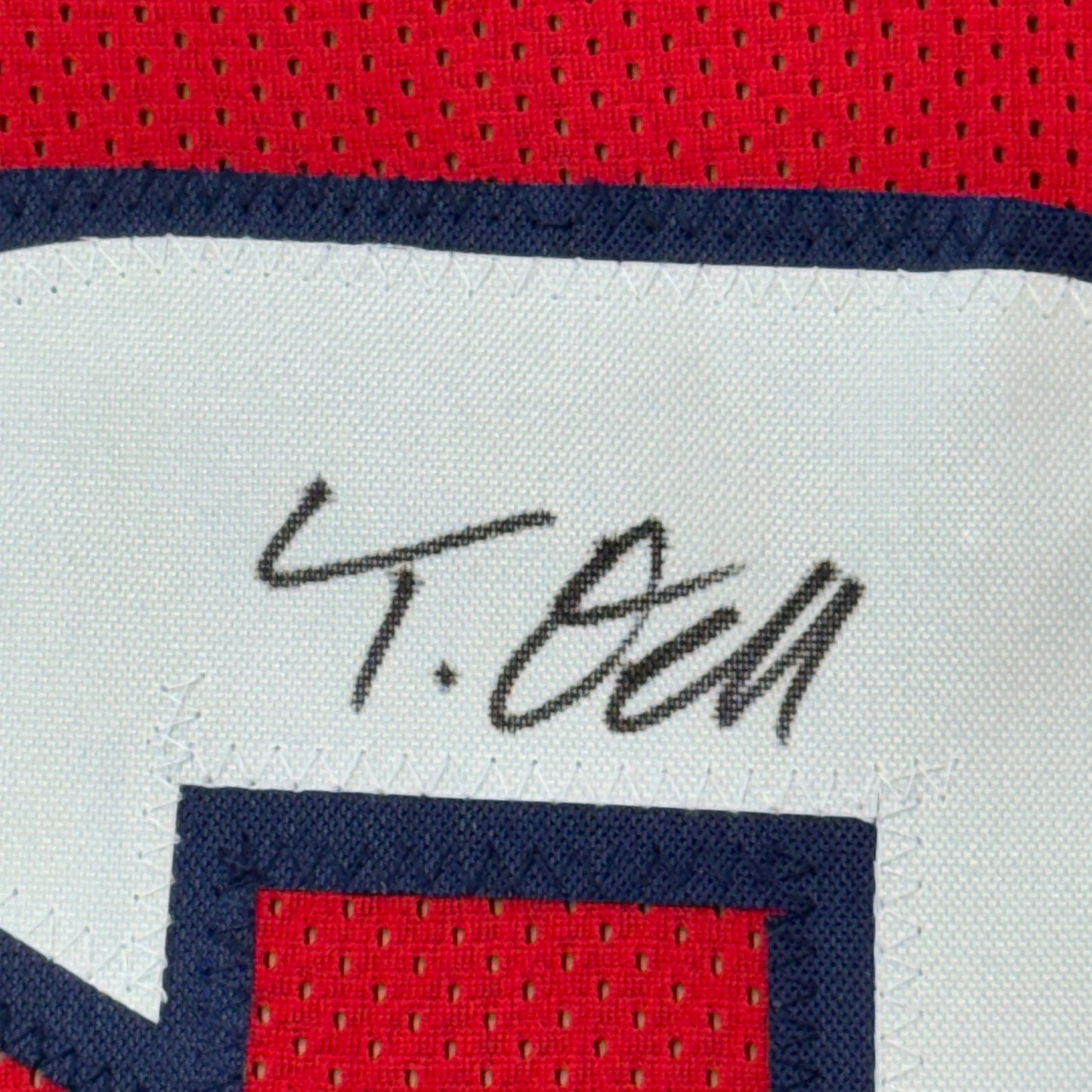 Framed Autographed/Signed Tank Dell 35x39 Houston Red Football Jersey Beckett BAS COA