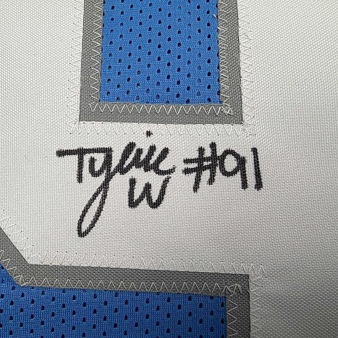 Framed Autographed/Signed Tyleik Williams 35x39 Detroit Blue Football Jersey Beckett BAS COA