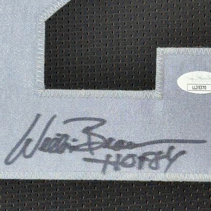 Framed Autographed/Signed Willie Brown 35x39 HOF 84  Las Vegas Oakland Black Football Jersey JSA COA