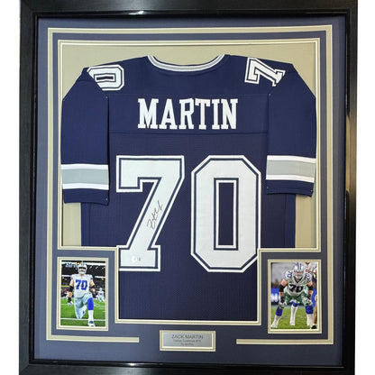 Framed Autographed/Signed Zack Martin 35x39 Dallas Blue Football Jersey Beckett BAS COA