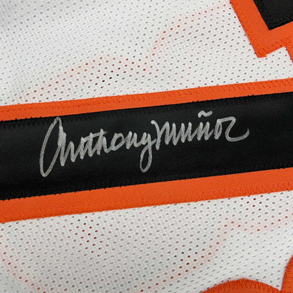 Autographed/Signed Anthony Munoz Cincinnati White Football Jersey Beckett BAS COA