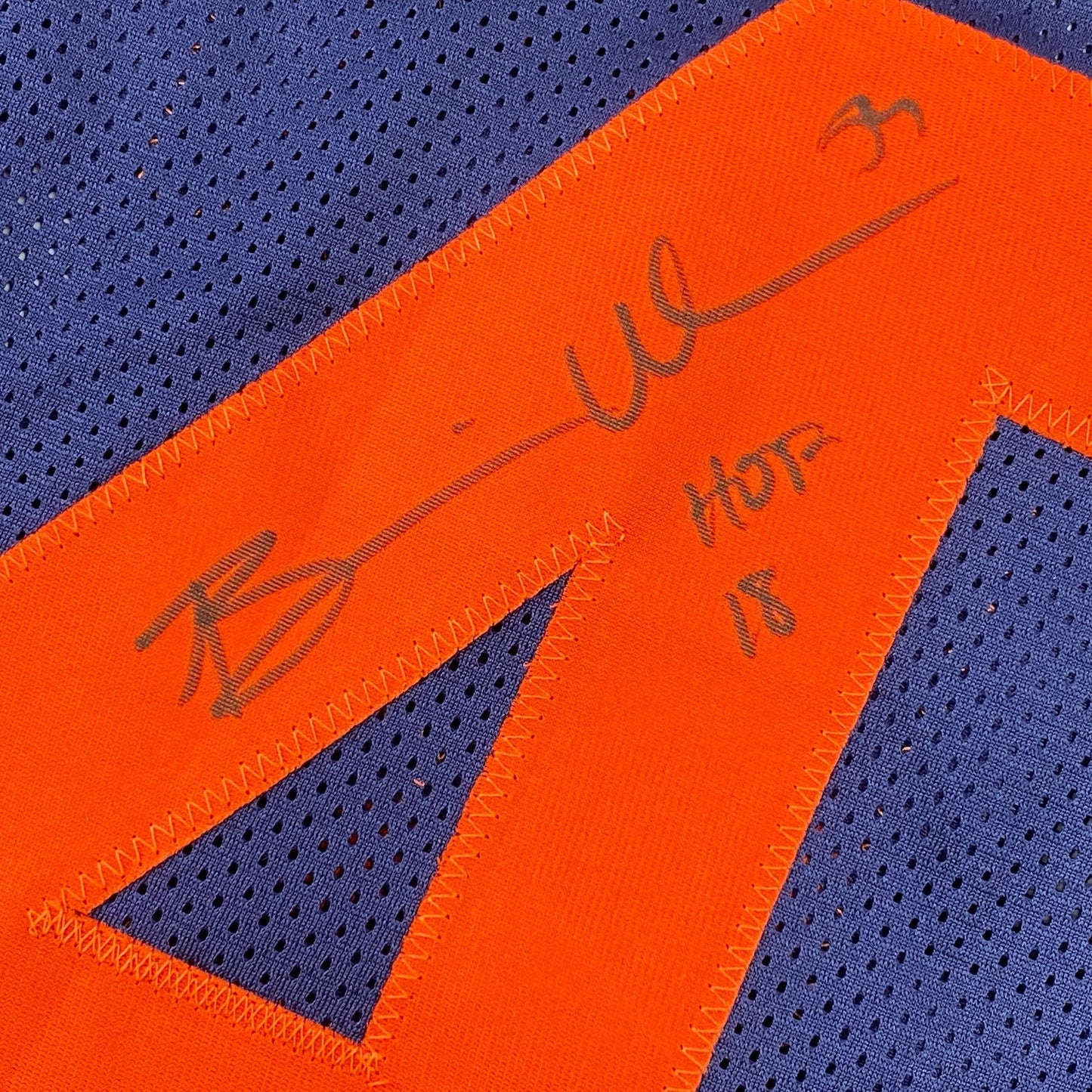 Autographed/Signed Brian Urlacher HOF 18 Chicago Blue Retro Football Jersey Beckett BAS COA