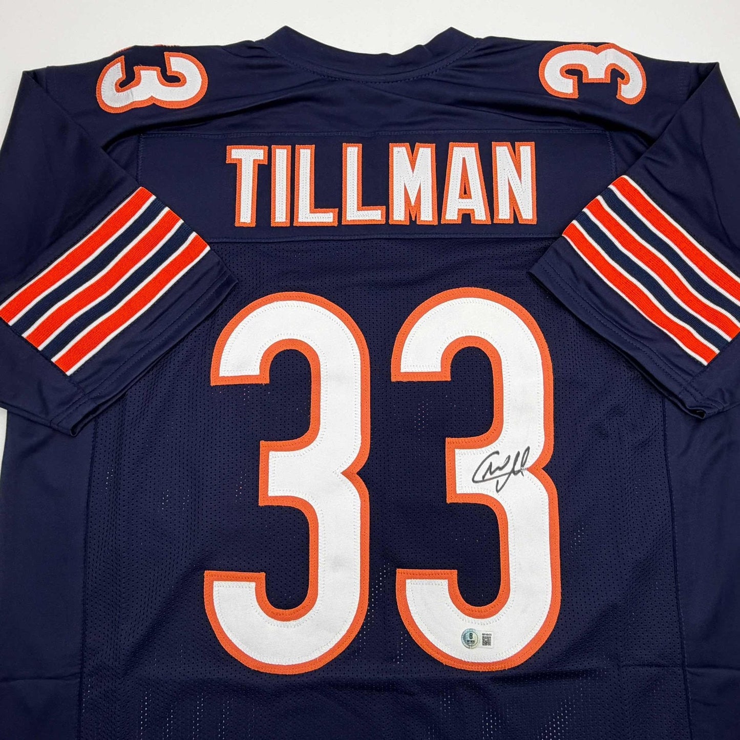 Autographed/Signed Charles Tillman Peanut Chicago Blue Football Jersey Beckett BAS COA