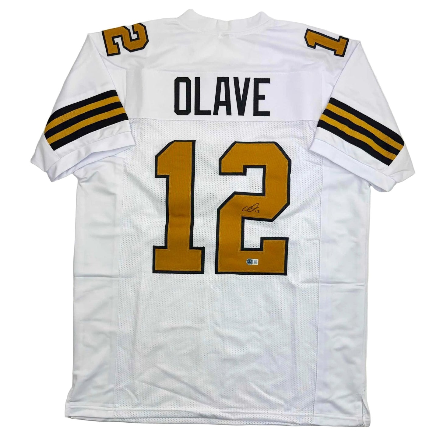 Autographed/Signed Chris Olave New Orleans White Color Rush Football Jersey Beckett BAS COA