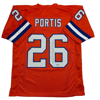 Autographed/Signed Clinton Portis Denver Retro Orange Football Jersey Beckett BAS COA