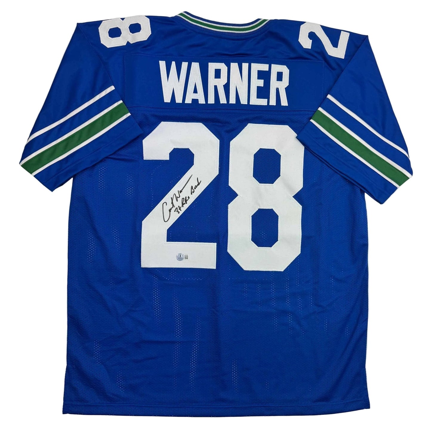 Autographed/Signed Curt Warner Seattle Blue Retro Football Jersey Beckett BAS COA