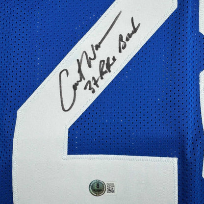 Autographed/Signed Curt Warner Seattle Blue Retro Football Jersey Beckett BAS COA
