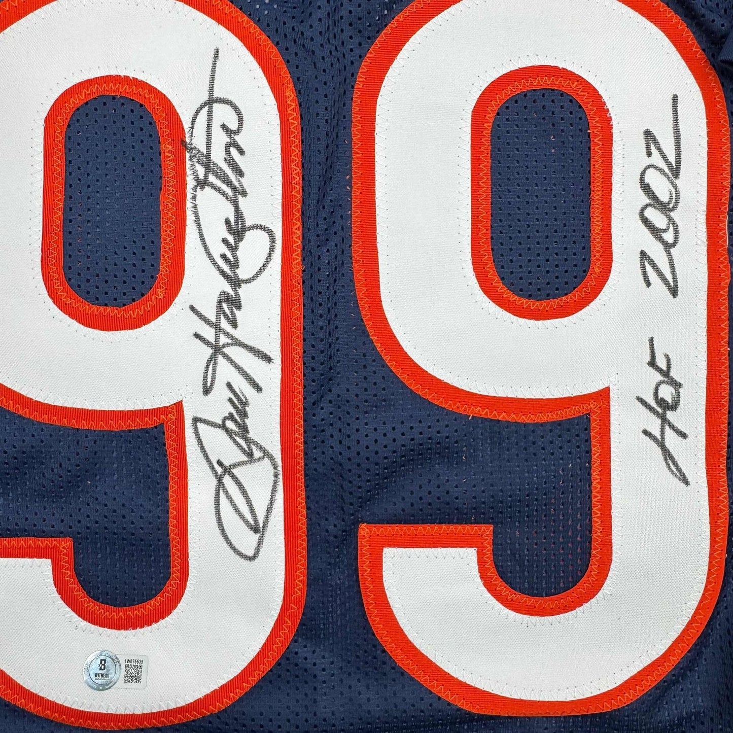 Autographed/Signed Dan Hampton HOF 2002 Chicago Blue Football Jersey Beckett BAS COA