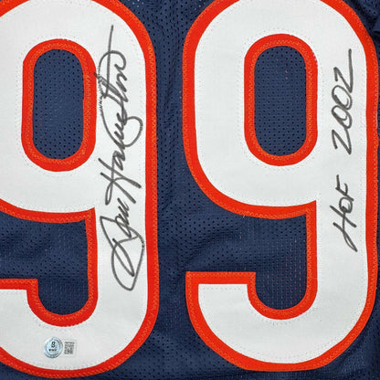 Autographed/Signed Dan Hampton HOF 2002 Chicago Blue Football Jersey Beckett BAS COA
