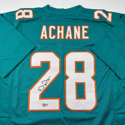 Autographed/Signed De'Von DeVon Achane Miami Teal Football Jersey Beckett BAS COA