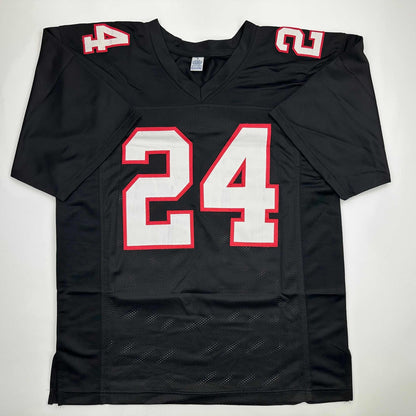 Autographed/Signed Devonta Freeman Atlanta Retro Black Football Jersey Beckett BAS COA
