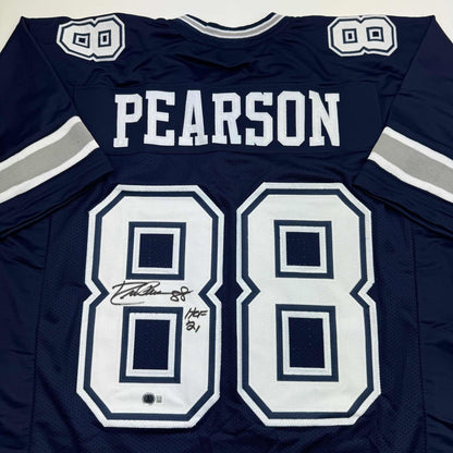 Autographed/Signed Drew Pearson Dallas Navy Football Jersey Beckett BAS COA