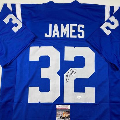 Autographed/Signed Edgerrin James Indianapolis Blue Football Jersey JSA COA