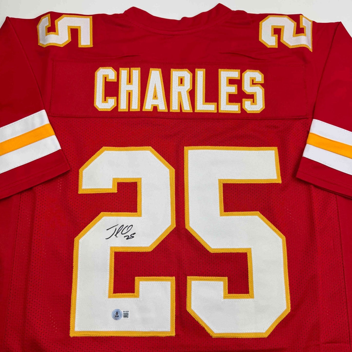 Autographed/Signed Jamaal Charles Kansas City Red Football Jersey JSA COA