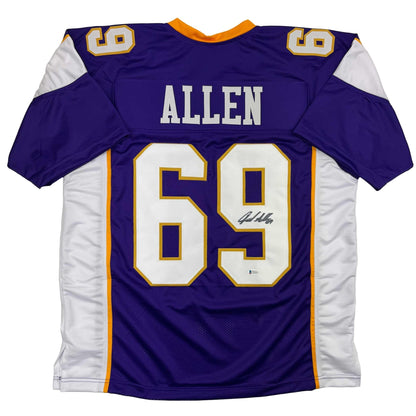 Autographed/Signed Jared Allen Minnesota Purple Football Jersey Beckett BAS COA
