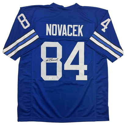 Autographed/Signed Jay Novacek Dallas Blue Football Jersey Beckett BAS COA