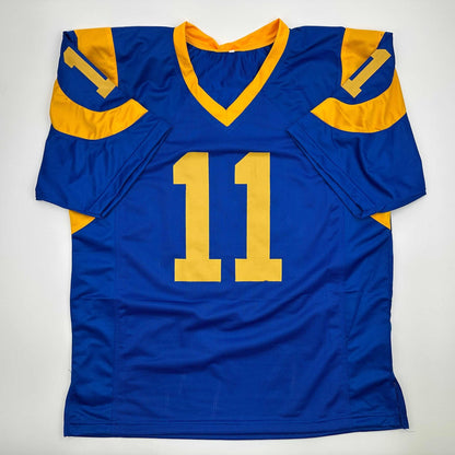 Autographed/Signed Jim Everett 2x Passing TD Leader Los Angeles LA Blue Football Jersey Beckett BAS COA