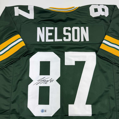Autographed/Signed Jordy Nelson Green Bay Green Football Jersey JSA COA