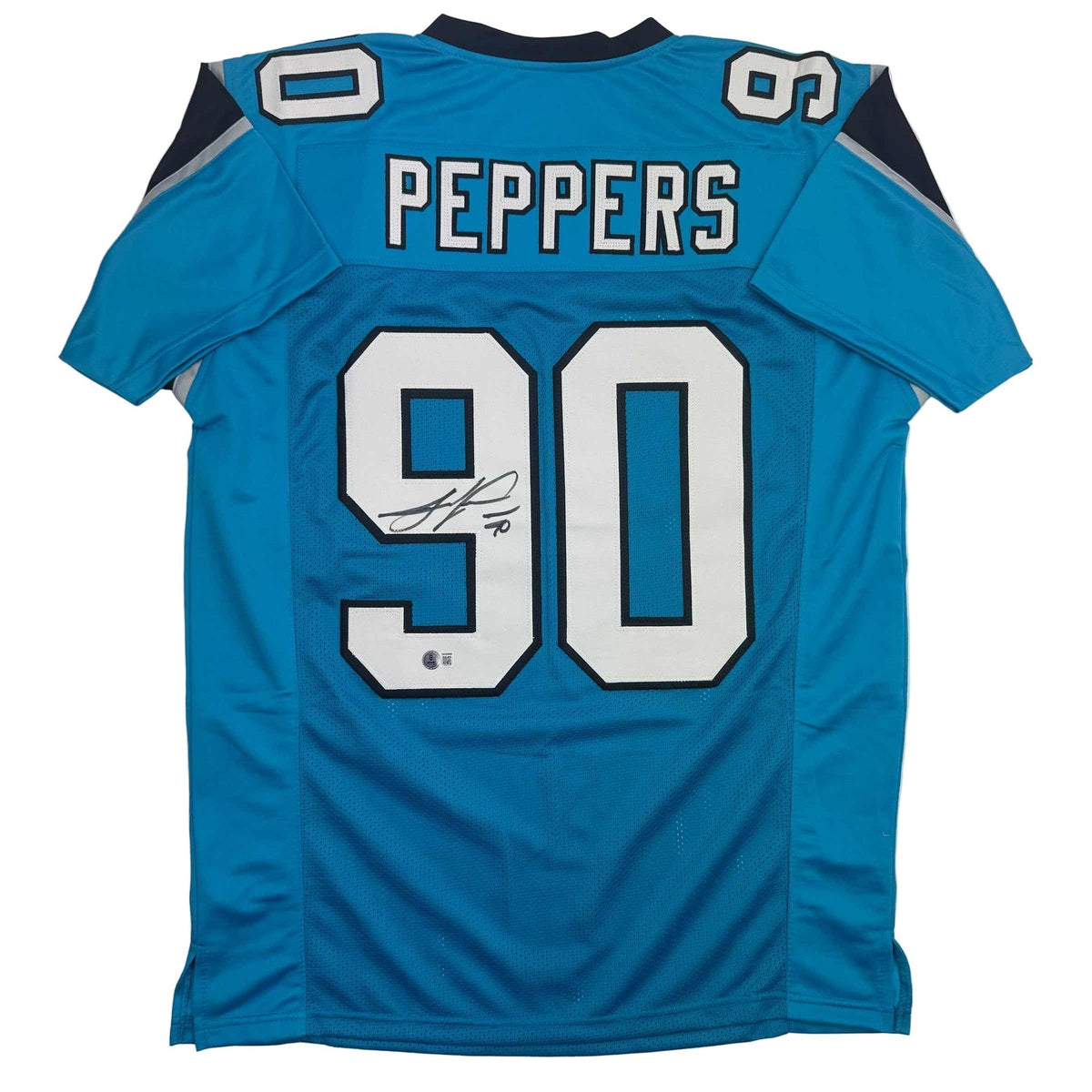 Autographed/Signed Julius Peppers Carolina Blue Football Jersey Beckett BAS COA