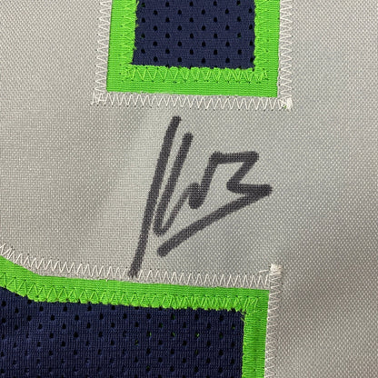 Autographed/Signed Kenneth Walker Seattle Blue Football Jersey Beckett BAS COA