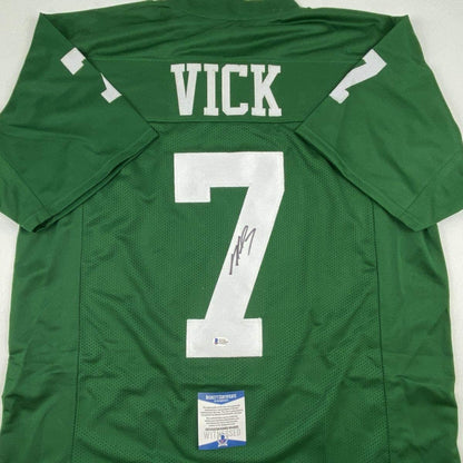 Autographed/Signed Michael Mike Vick Philadelphia Kelly Green Football Jersey Beckett BAS COA