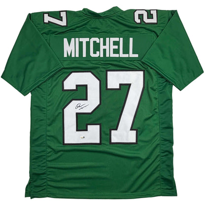 Autographed/Signed Quinyon Mitchell Philadelphia Kelly Green Football Jersey JSA COA