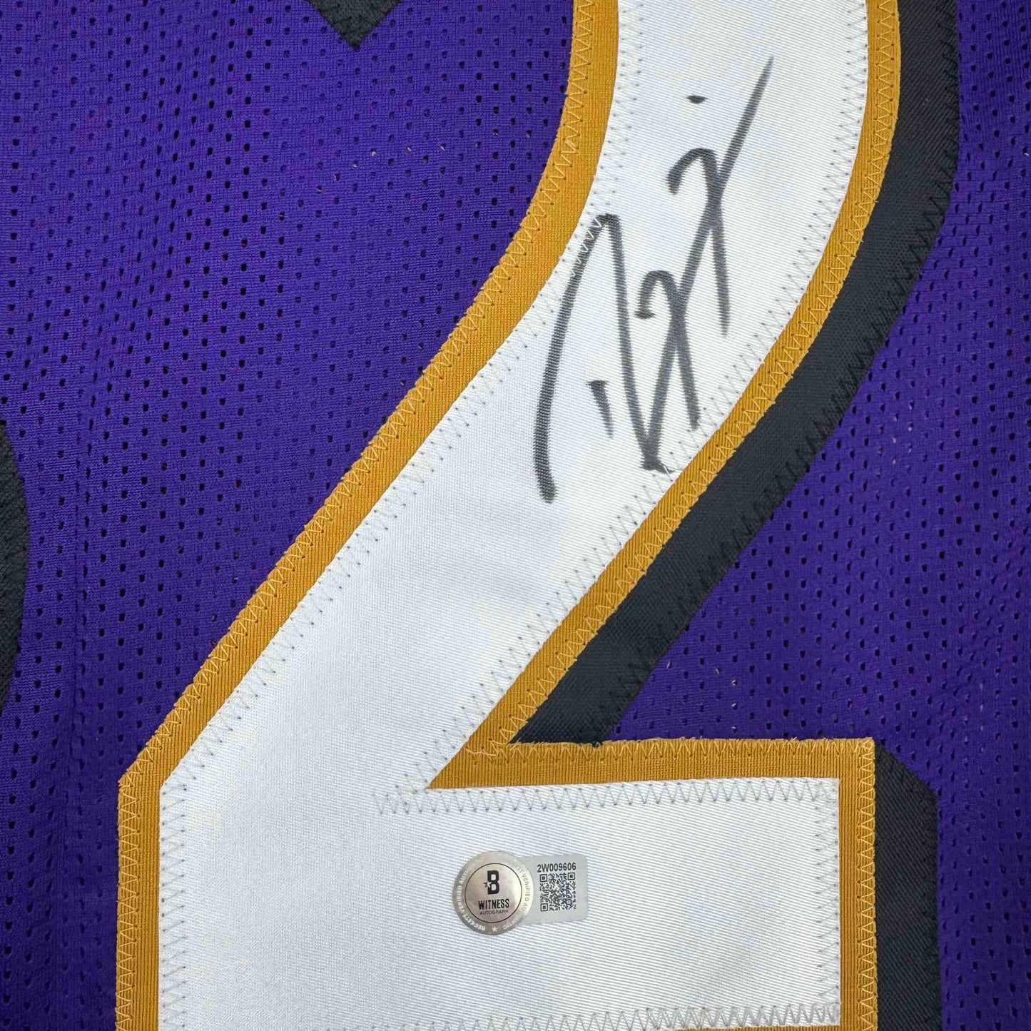 Autographed/Signed Ray Lewis Baltimore Purple Stat Football Jersey Beckett BAS COA
