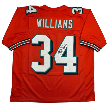 Autographed/Signed Ricky Williams Miami Orange Football Jersey JSA COA