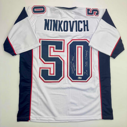 Autographed/Signed Rob Ninkovich "2x SB Champ" New England White Football Jersey Beckett BAS COA