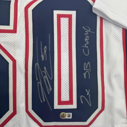 Autographed/Signed Rob Ninkovich "2x SB Champ" New England White Football Jersey Beckett BAS COA