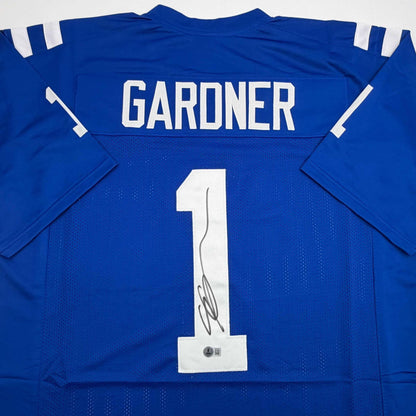 Autographed/Signed Ahmad Sauce Gardner Indianapolis Blue Football Jersey Beckett BAS COA