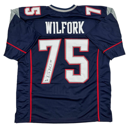 Autographed/Signed Vince Wilfork New England Blue Football Jersey Beckett BAS COA