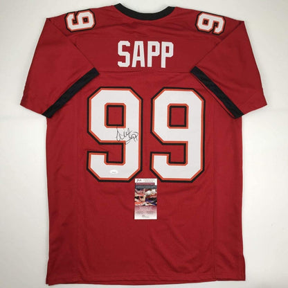 Autographed/Signed Warren Sapp Tampa Bay Red Football Jersey JSA COA