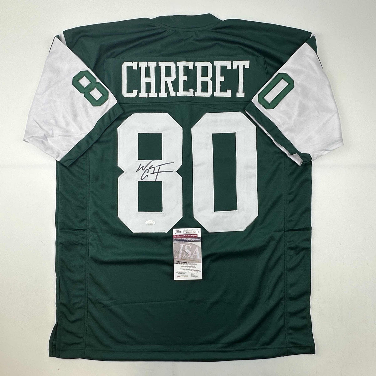 Autographed/Signed Wayne Chrebet New York Green Football Jersey JSA COA