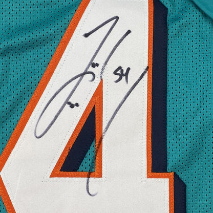 Autographed/Signed Zach Thomas Miami Teal Football Jersey JSA COA