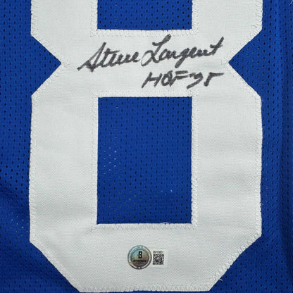 Autographed/Signed Steve Largent HOF 95 Seattle Blue Football Jersey Beckett BAS COA