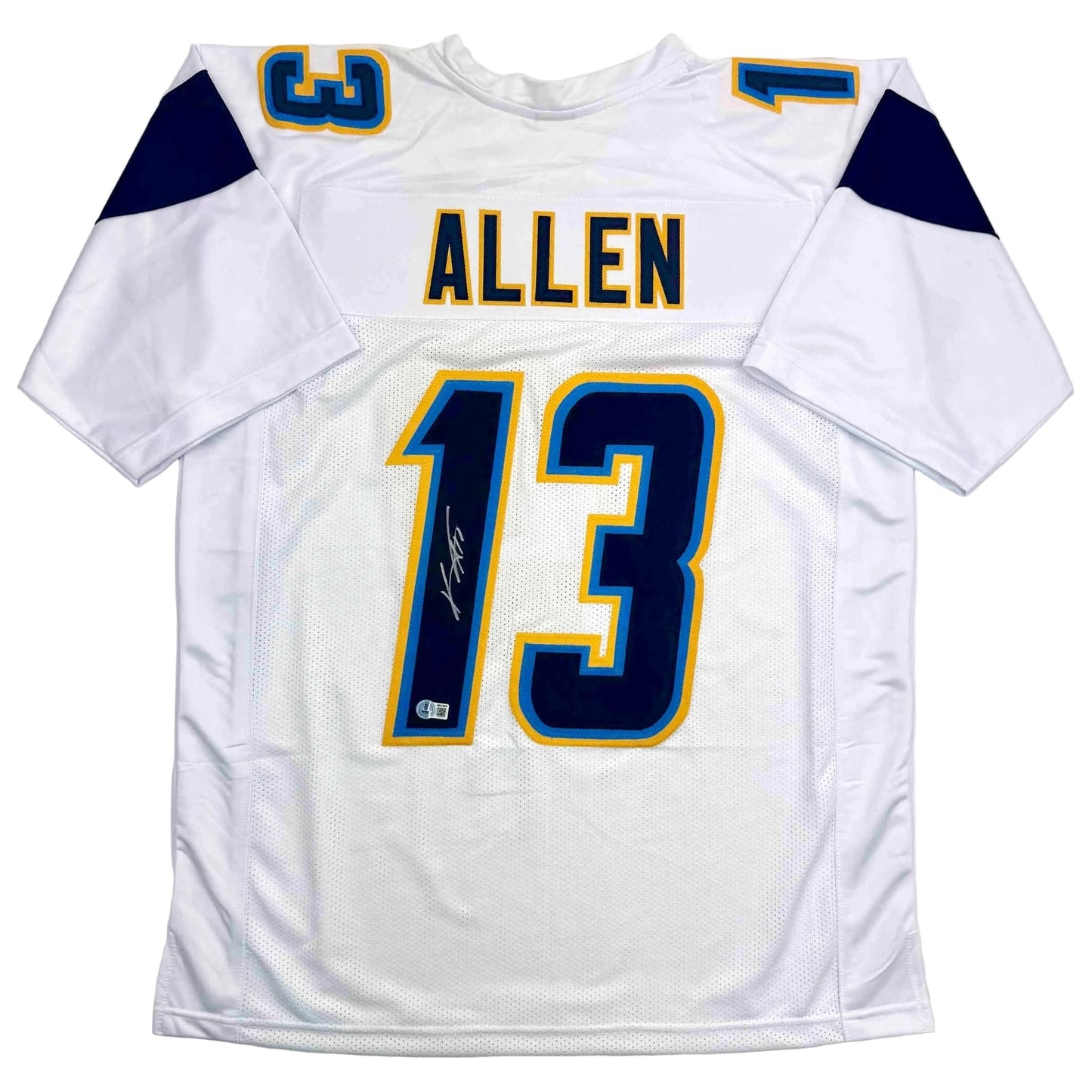 Autographed/Signed Keenan Allen Los Angeles LA White Football Jersey Beckett BAS COA