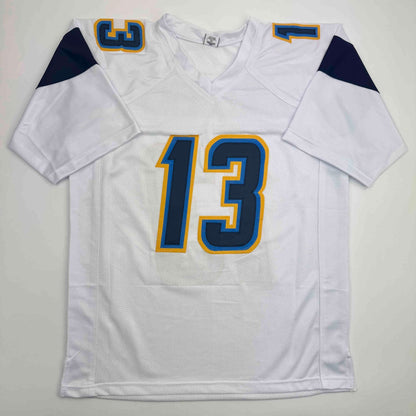 Autographed/Signed Keenan Allen Los Angeles LA White Football Jersey Beckett BAS COA