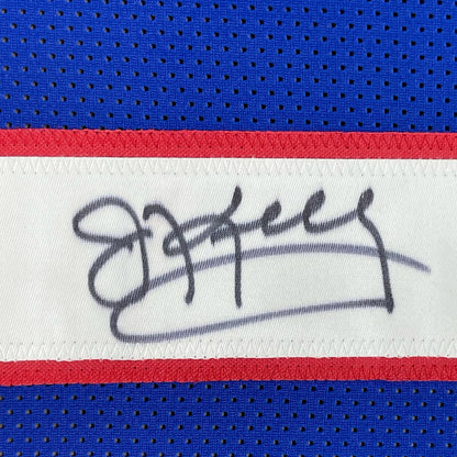 Framed Autographed/Signed Jim Kelly 35x39 Buffalo Blue Football Jersey JSA COA