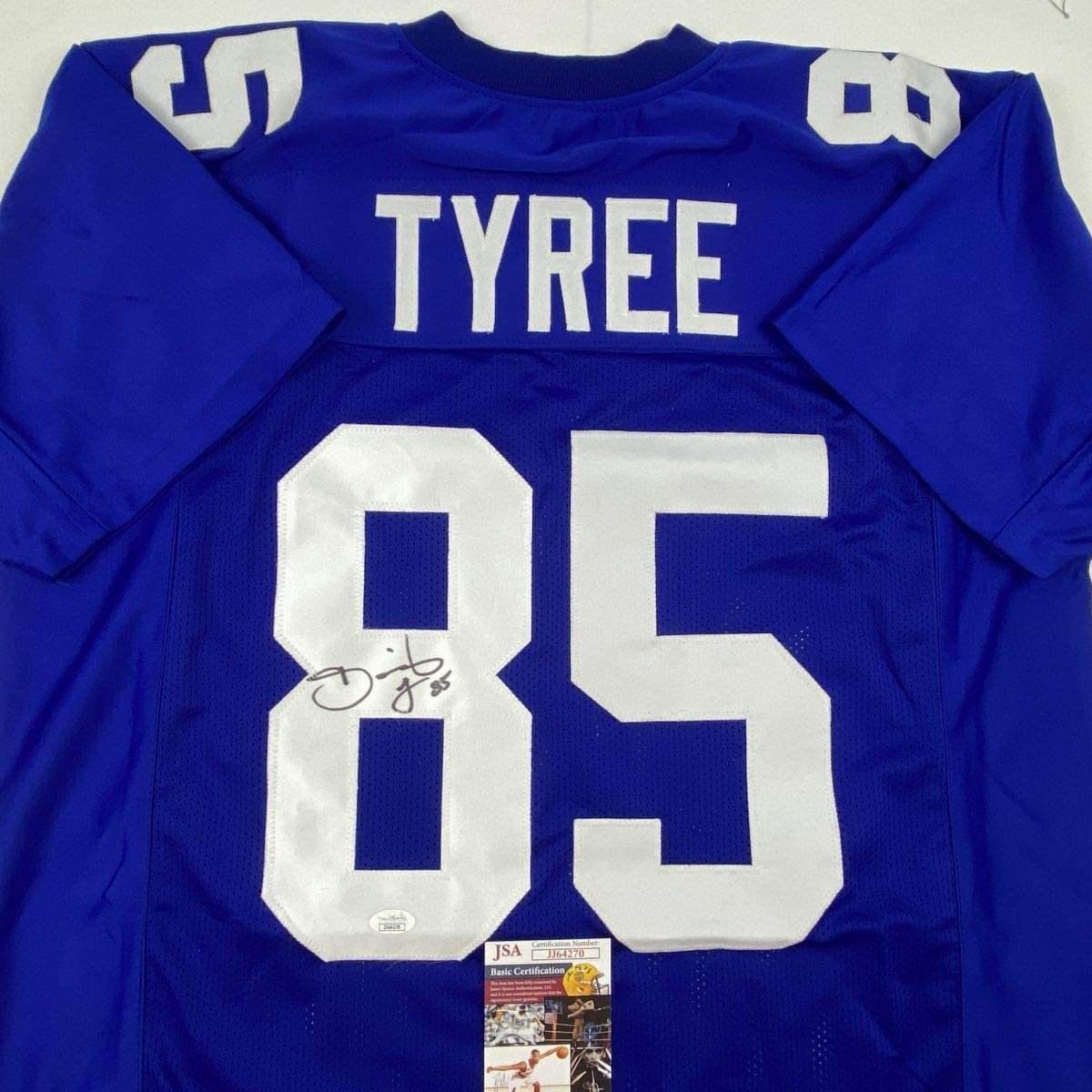 Autographed/Signed David Tyree New York Blue Football Jersey JSA COA