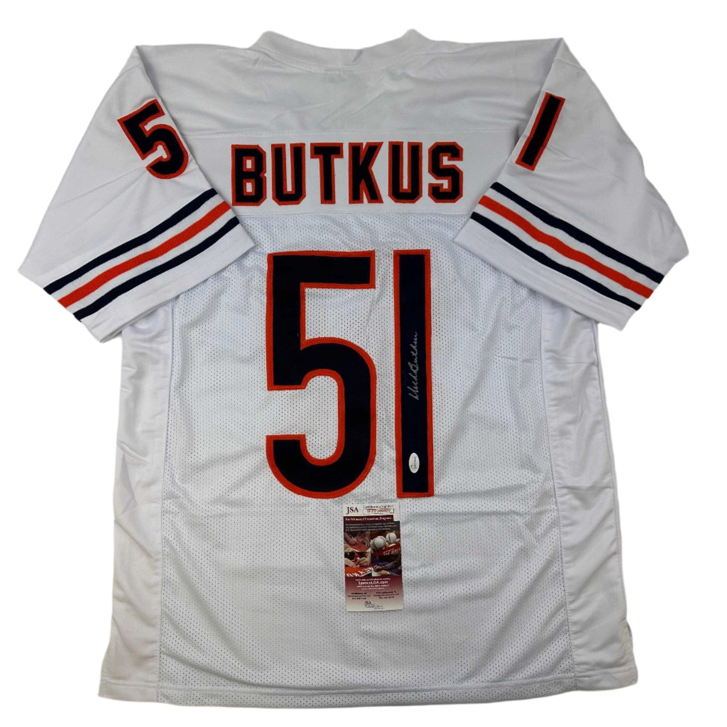 Autographed/Signed Dick Butkus Chicago White Football Jersey JSA COA