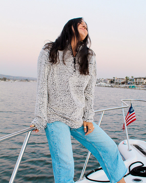 Koloa Sherpa Quarter Zip- Grey Heather