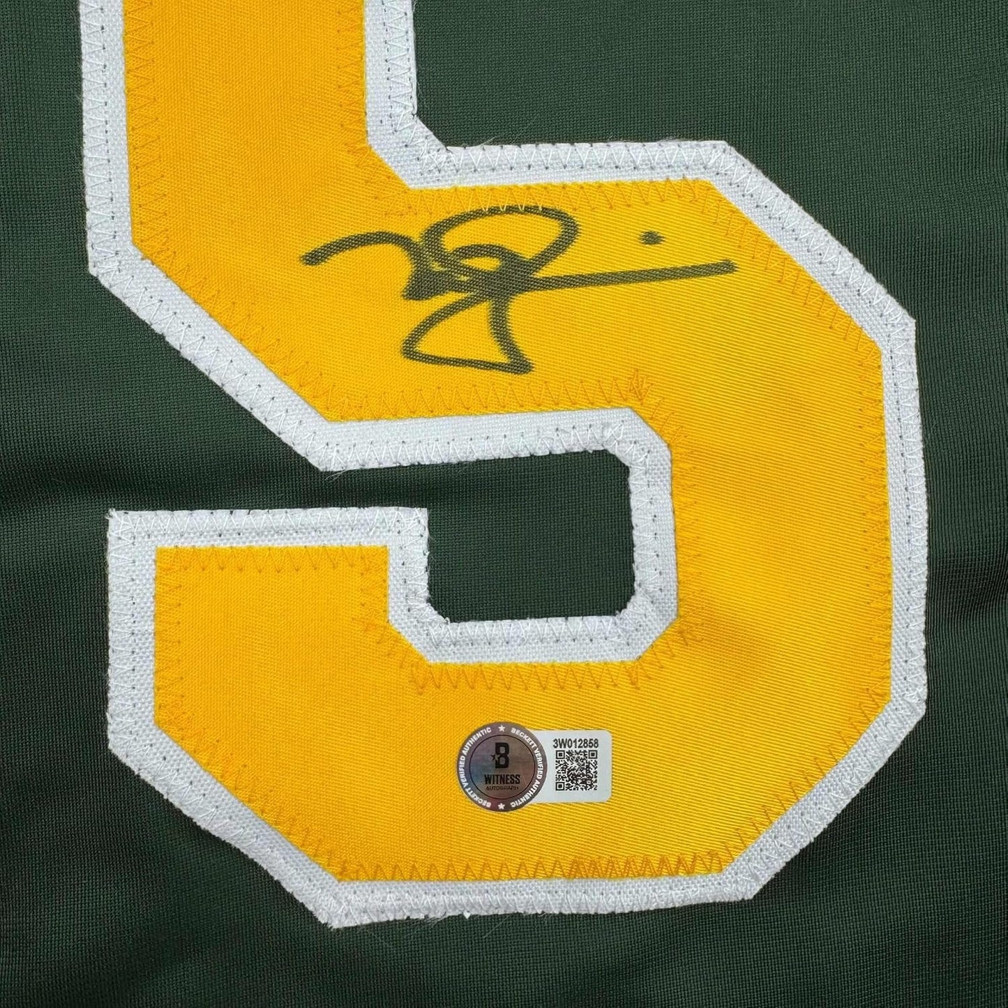 Framed Autographed/Signed Mark McGwire 35x39 Oakland Green Baseball Jersey Beckett BAS COA