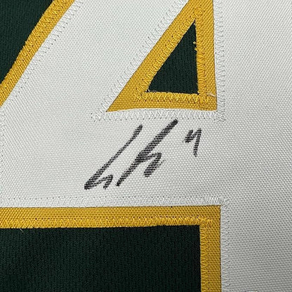 Framed Autographed/Signed Lawrence Butler 35x39 Oakland Green Baseball Jersey Beckett BAS COA