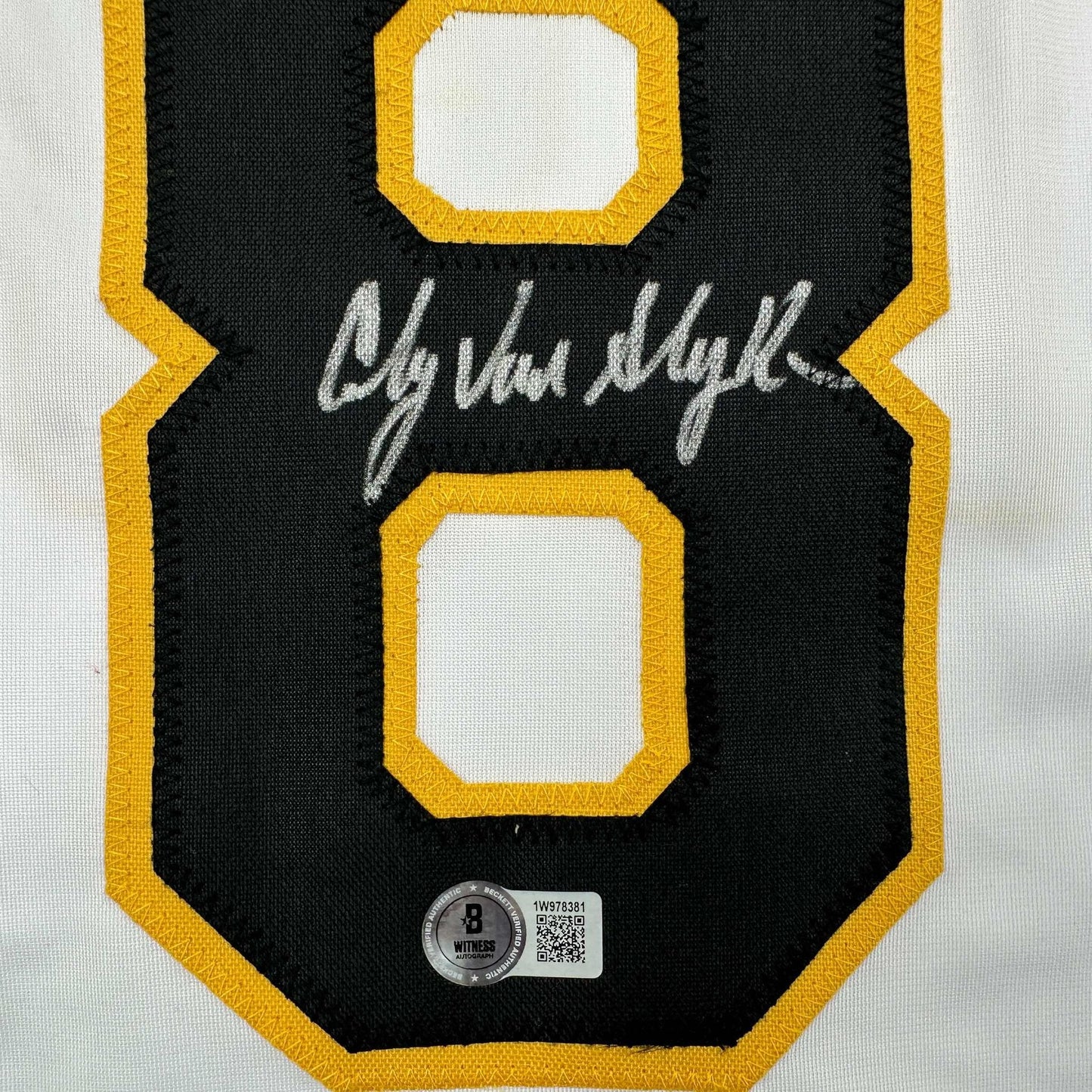 Autographed/Signed Andy Van Slyke Pittsburgh White Baseball Jersey Beckett BAS COA