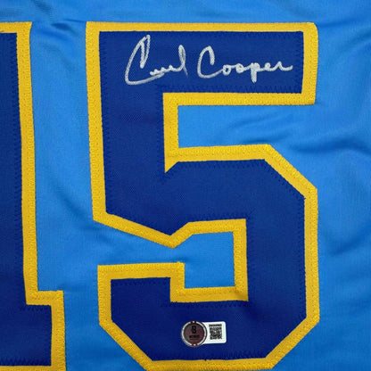 Autographed/Signed Cecil Cooper Milwaukee Blue Baseball Jersey Beckett BAS COA