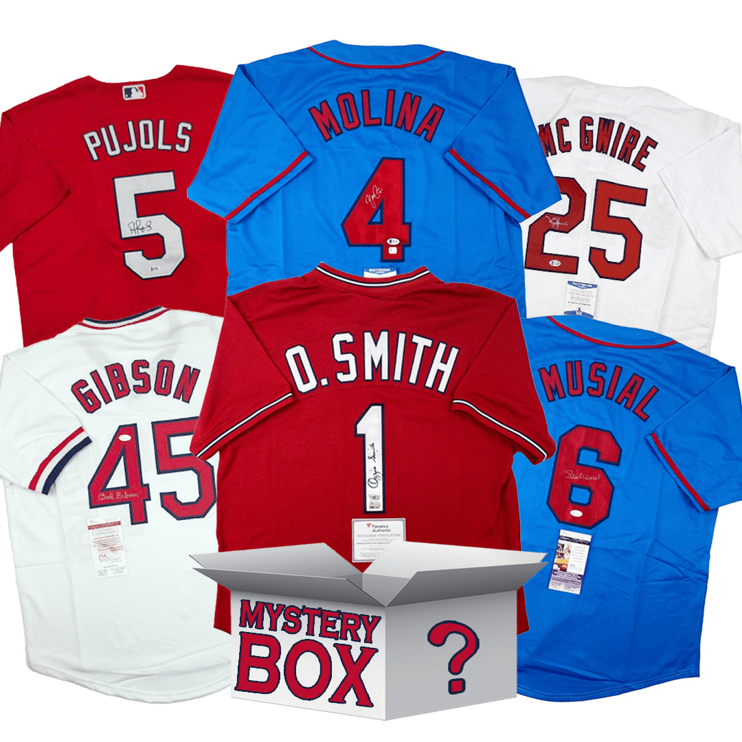 Autographed/Signed St. Louis Baseball Jersey Mystery Box with PSA JSA or Beckett COA