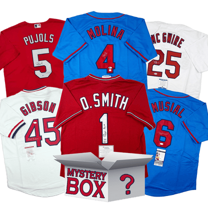 Autographed/Signed St. Louis Baseball Jersey Mystery Box with PSA JSA or Beckett COA